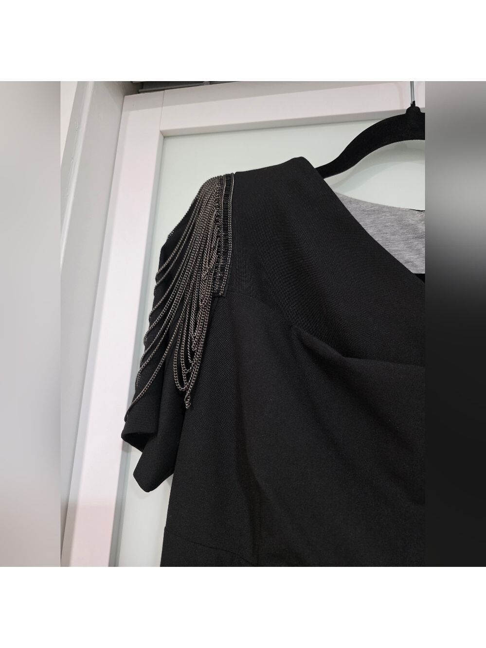 Black Halo Black Midi Dress with Chain Shoulder Detail - Picture 3 of 16
